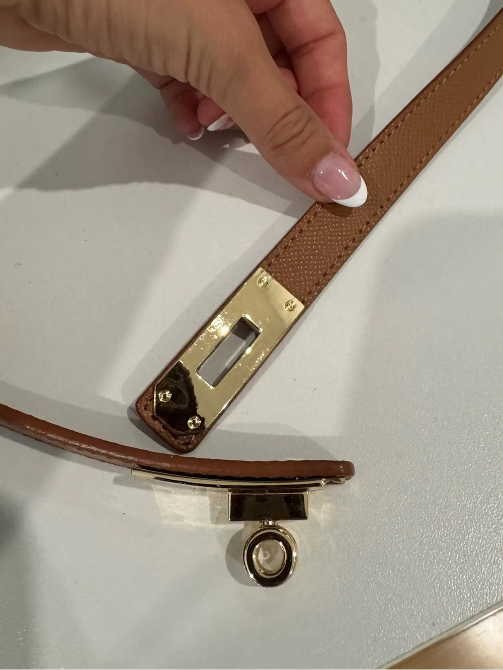 Tan Leather Belt with Gold Turn-Lock Hardware